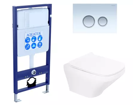 Комплект 3 в 1 инсталляция Акватек Standart 50 + Унитаз подвесной BelBagno Sela BB3201CHR с кнопкой белой хром INS-0000012 + BB3201CHR + BB3201SC + KDI-0000028