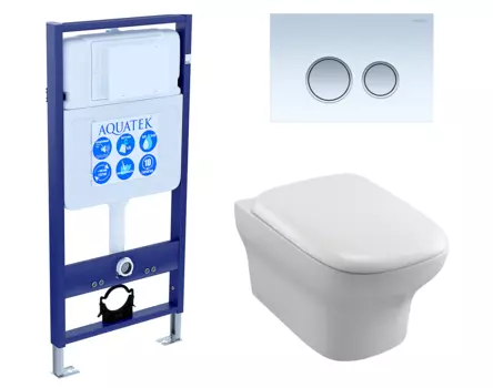 Комплект 3 в 1 инсталляция Акватек Standart 50 + Унитаз подвесной Jacob Delafon Vox EDM102-00 с кнопкой белой хром INS-0000012 + EDM102-00 + E20142-00 + KDI-0000028