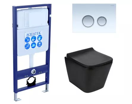 Комплект 3 в 1 инсталляция Акватек Standart 50 + Подвесной унитаз WeltWasser Gelbach 041 MT-BL черный с кнопкой белой хром INS-0000012 + 10000008262 + KDI-0000028
