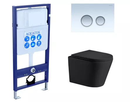 Комплект 3 в 1 инсталляция Акватек Standart 50 + Подвесной унитаз WeltWasser Salzbach 043 MT-BL черный с кнопкой белой хром INS-0000012 + 10000008258 + KDI-0000028