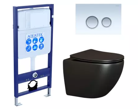 Комплект 3 в 1 инсталляция Акватек Standart 50 + Унитаз подвесной Ceramica Nova Metropol CN4002MB черный с кнопкой белой хром INS-0000012 + CN4002MB + KDI-0000028