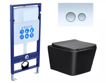 Комплект 3 в 1 инсталляция Акватек Standart 50 + Унитаз Vincea Q-Line VT1-12MB черный с кнопкой белой хром INS-0000012 + VT1-12MB + KDI-0000028