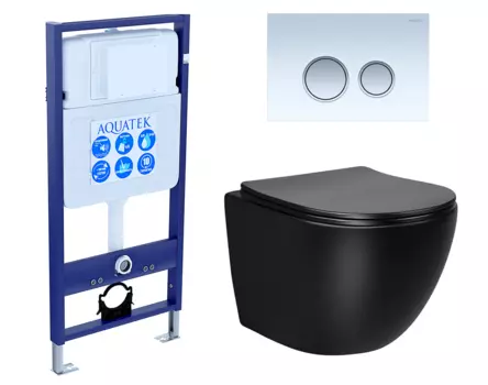 Комплект 3 в 1 инсталляция Акватек Standart 50 + Унитаз Vincea Globo VT1-14MB черный с кнопкой белой хром INS-0000012 + VT1-14MB + KDI-0000028
