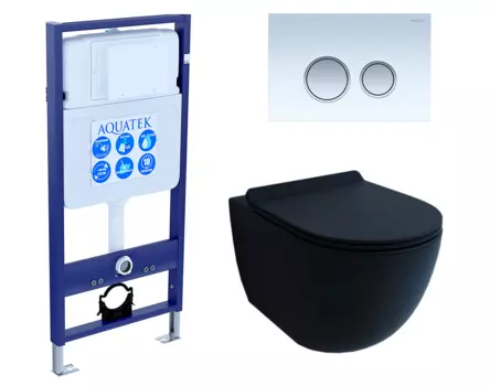 Комплект 3 в 1 инсталляция Акватек Standart 50 + Унитаз подвесной Esbano Garcia черный с кнопкой белой хром INS-0000012 + ESUPGARCBM + KDI-0000028