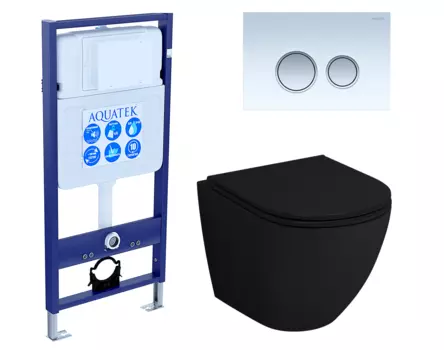 Комплект 3 в 1 инсталляция Акватек Standart 50 + Унитаз подвесной Grossman GR-4455BMS черный с кнопкой белой хром INS-0000012 + GR-4455BMS + KDI-0000028