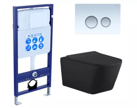 Комплект 3 в 1 инсталляция Акватек Standart 50 + Унитаз подвесной Aquanet Tavr-W BW 287011 черный с кнопкой белой хром INS-0000012 + 287011 + KDI-00000028