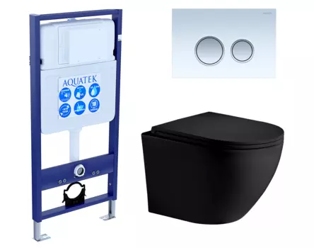 Комплект 3 в 1 инсталляция Акватек Standart 50 + Унитаз подвесной Weltwasser WW Merzbach 043 MT-BL черный с кнопкой белой хром INS-0000012 + 10000008255 + KDI-0000028