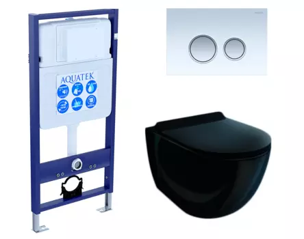 Комплект 3 в 1 инсталляция Акватек Standart 50 + Унитаз подвесной Esbano Garcia ESUPGARCB чёрный с кнопкой белой хром INS-0000012 + ESUPGARCB + KDI-0000028