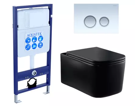 Комплект 3 в 1 инсталляция Акватек Standart 50 + Унитаз Vincea Ultra Rimless VT1-32MB черный с кнопкой белой хром INS-0000012 + VT1-32MB + KDI-0000028