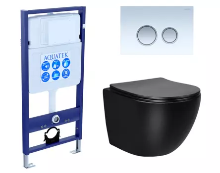 Комплект 3 в 1 инсталляция Акватек Standart 50 + Унитаз Vincea Globo VT1-14SMB черный с кнопкой белой хром INS-0000012 + VT1-14SMB + KDI-0000028