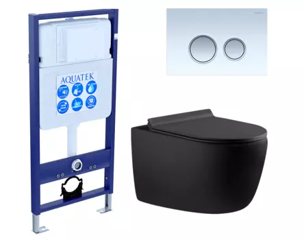 Комплект 3 в 1 инсталляция Акватек Standart 50 + Унитаз подвесной Aquanet Cetus 287008 черный с кнопкой белой хром INS-0000012 + 287008 + KDI-0000028