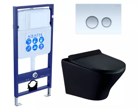 Комплект 3 в 1 инсталляция Акватек Standart 50 + Унитаз подвесной Esbano Aster ESUPASTEBM черный с кнопкой белой хром INS-0000012 + ESUPASTEBM + KDI-0000028