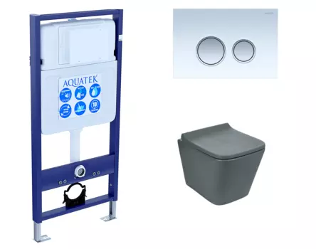 Комплект 3 в 1 инсталляция Акватек Standart 50 + Унитаз подвесной Weltwasser WW SK Gelbach 041 MT-GR серый с кнопкой белой хром INS-0000012 + 10000008263 + KDI-0000028