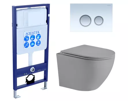 Комплект 3 в 1 инсталляция Акватек Standart 50 + Унитаз подвесной Weltwasser WW Merzbach 043 MT-GR серый с кнопкой белой хром INS-0000012 + 10000003708 + KDI-0000028