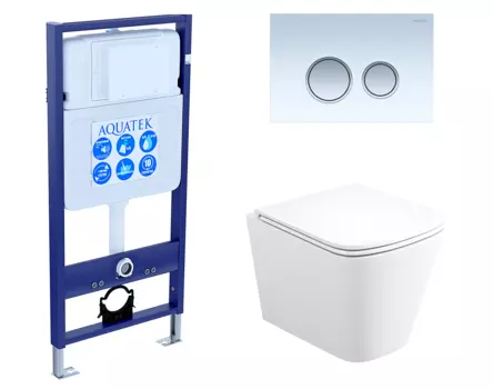 Комплект 3 в 1 инсталляция Акватек Standart 50 + Унитаз подвесной Enio Binario EN4215896 с кнопкой белой хром INS-0000012 + EN4215896 + KDI-0000028