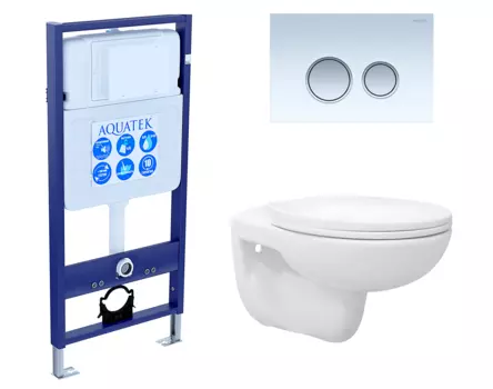 Комплект 3 в 1 инсталляция Акватек Standart 50 + Унитаз подвесной Enio Ekos EN0170571 с кнопкой белой хром INS-0000012 + EN0170571 + KDI-0000028