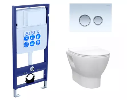 Комплект 3 в 1 инсталляция Акватек Standart 50 + Унитаз подвесной Enio Nativo EN1270551 с кнопкой белой хром INS-0000012 + EN1270551 + KDI-0000028