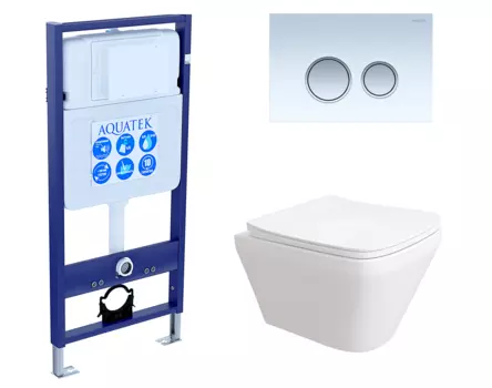 Комплект 3 в 1 инсталляция Акватек Standart 50 + Унитаз подвесной Enio Vicino EN9170544 с кнопкой белой хром INS-0000012 + EN9170544 + KDI-0000028