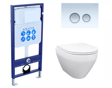 Комплект 3 в 1 инсталляция Акватек Standart 50 + Унитаз подвесной Enio Cono EN2870522 с кнопкой белой хром INS-0000012 + EN2870522 + KDI-0000028