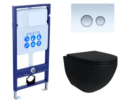 Комплект 3 в 1 инсталляция Акватек Standart 50 + Унитаз подвесной Enio Unico BL EN4105055 черный с кнопкой белой хром INS-0000012 + EN4105055 + KDI-0000028