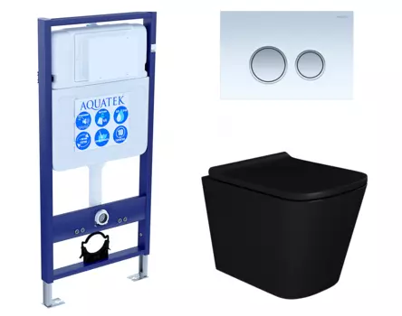 Комплект 3 в 1 инсталляция Акватек Standart 50 + Унитаз подвесной Enio Binario BL EN4180225 черный с кнопкой белой хром INS-0000012 + EN4180225 + KDI-0000028