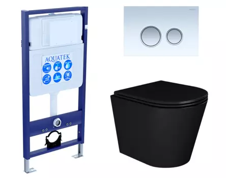 Комплект 3 в 1 инсталляция Акватек Standart 50 + Унитаз подвесной Enio Cento BL EN4280035 черный с кнопкой белой хром INS-0000012 + EN4280035 + KDI-0000028