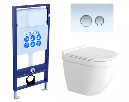 Комплект 3 в 1 инсталляция Акватек Standart 50 + Унитаз подвесной Enio Pulito EN1170052 с кнопкой белой хром INS-0000012 + EN1170052 + KDI-0000028