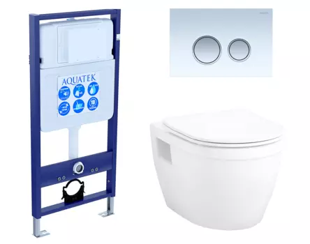 Комплект 3 в 1 инсталляция Акватек Standart 50 + Унитаз подвесной Enio Bolo EN8350034 с кнопкой белой хром INS-0000012 + EN8350034 + KDI-0000028