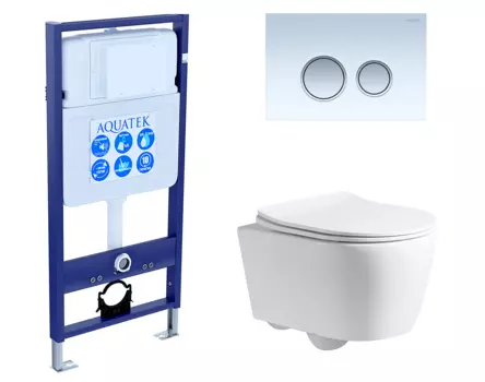 Комплект 3 в 1 инсталляция Акватек Standart 50 + Унитаз подвесной CeruttiSpa Sella PP 9738 с кнопкой белой хром INS-0000012 + 9738 + KDI-0000028