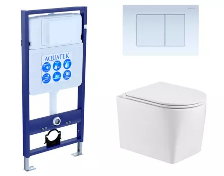 Комплект 3 в 1 инсталляция Акватек Standart 50 + Унитаз подвесной WeltWasser Nesenbach 004 GL-WT с кнопкой белой INS-0000012 + 10000008265 + KDI-0000009