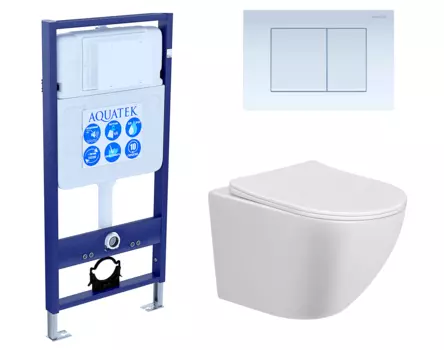 Комплект 3 в 1 инсталляция Акватек Standart 50 + Унитаз подвесной Taliente Amato AM25010 с кнопкой белой INS-0000012 + AM25010 + KDI-0000009