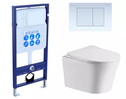 Комплект 3 в 1 инсталляция Акватек Standart 50 + Подвесной унитаз CeruttiSpa Adige Aria CT7837 с кнопкой белой INS-0000012 + 7837 + KDI-0000009