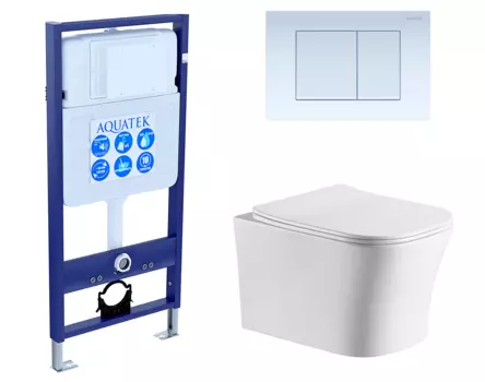 Комплект 3 в 1 инсталляция Акватек Standart 50 + Подвесной унитаз CeruttiSpa Marmolada aria CT7778 с кнопкой белой INS-0000012 + 7778 + KDI-0000009