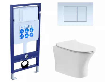 Комплект 3 в 1 инсталляция Акватек Standart 50 + Подвесной безободковый унитаз CeruttiSpa Bernina aria с кнопкой белой INS-0000012 + 7191 + KDI-0000009