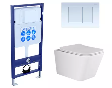 Комплект 3 в 1 инсталляция Акватек Standart 50 + Унитаз подвесной Ceramica Nova Metric Rimless CN3007 с кнопкой белой INS-0000012 + CN3007 + KDI-0000009