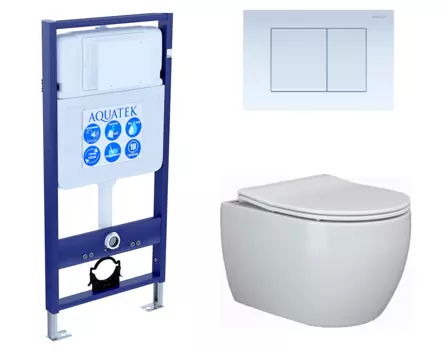 Комплект 3 в 1 инсталляция Акватек Standart 50 + Унитаз подвесной Ceramica Nova Play CN3001 с кнопкой белой INS-0000012 + CN3001 + KDI-0000009