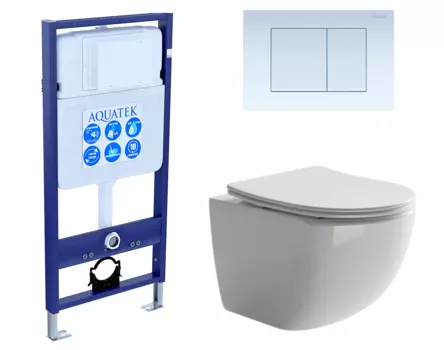 Комплект 3 в 1 инсталляция Акватек Standart 50 + Унитаз подвесной Ceramica Nova Forma CN3009 с кнопкой белой INS-0000012 + CN3009 + KDI-0000009