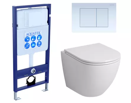 Комплект 3 в 1 инсталляция Акватек Standart 50 + Унитаз подвесной Grossman GR-4455S с кнопкой белой INS-0000012 + GR-4455S + KDI-0000009