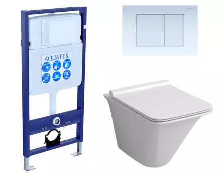 Комплект 3 в 1 инсталляция Акватек Standart 50 + Унитаз подвесной Grossman GR-4413S с кнопкой белой INS-0000012 + GR-4413S + KDI-0000009