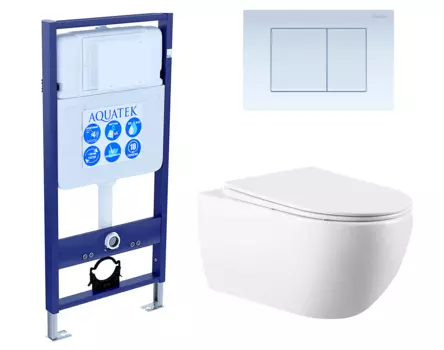 Комплект 3 в 1 инсталляция Акватек Standart 50 + Унитаз подвесной Vincea Evo VT1-34 с кнопкой белой INS-0000012 + VT1-34 + KDI-0000009