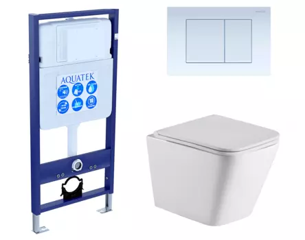 Комплект 3 в 1 инсталляция Акватек Standart 50 + Подвесной унитаз WeltWasser Gelbach 043 GL-WT с кнопкой белой INS-0000012 + 10000011749 + KDI-0000009
