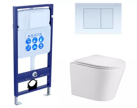 Комплект 3 в 1 инсталляция Акватек Standart 50 + Подвесной унитаз WeltWasser Salzbach 043 GL-WT с кнопкой белой INS-0000012 + 10000008257 + KDI-0000009
