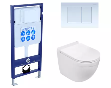 Комплект 3 в 1 инсталляция Акватек Standart 50 + Подвесной унитаз WeltWasser Heimbach 043 GL-WT с кнопкой белой INS-0000012 + 10000008260 + KDI-0000009