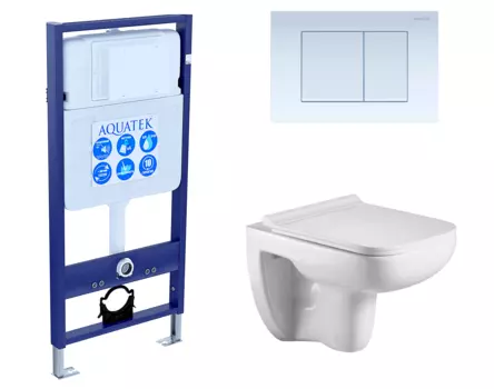 Комплект 3 в 1 инсталляция Акватек Standart 50 + Подвесной унитаз WeltWasser Kehlbach 004 GL-WT с кнопкой белой INS-0000012 + 10000003810 + KDI-0000009