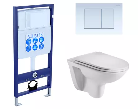 Комплект 3 в 1 инсталляция Акватек Standart 50 + Подвесной унитаз WeltWasser Baarbach 004 GL-WT с кнопкой белой INS-0000012 + 10000003811 + KDI-0000009