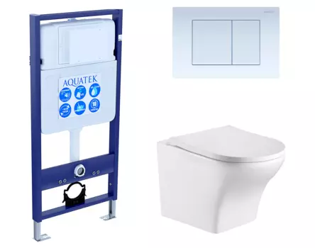 Комплект 3 в 1 инсталляция Акватек Standart 50 + Подвесной унитаз WeltWasser Odenbach 004 GL-WT с кнопкой белой INS-0000012 + 10000003704 + KDI-0000009