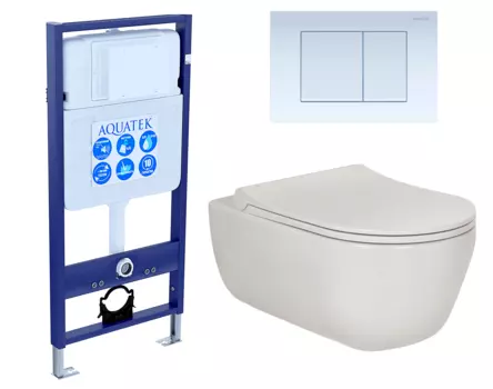 Комплект 3 в 1 инсталляция Акватек Standart 50 + Унитаз подвесной Berges Wasserhaus Ego XL 082118 с кнопкой белой INS-0000012 + 082118 + KDI-0000009