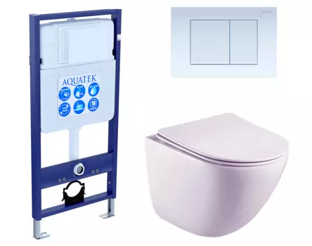 Комплект 3 в 1 инсталляция Акватек Standart 50 + Унитаз подвесной Esbano Lotus ESUPLOTUW с кнопкой белой INS-0000012 + ESUPLOTUW + KDI-0000009