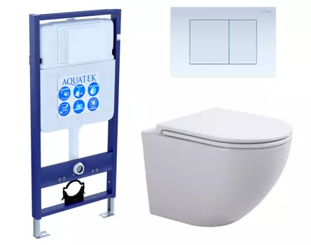Комплект 3 в 1 инсталляция Акватек Standart 50 + Подвесной унитаз SinteSi EVI с кнопкой белой INS-0000012 + SIN-TS-EVI-151 + KDI-0000009