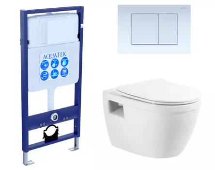 Комплект 3 в 1 инсталляция Акватек Standart 50 + Унитаз подвесной BelBagno Loto BB070CHR/SC с кнопкой белой INS-0000012 + BB070CHR/SC + KDI-0000009